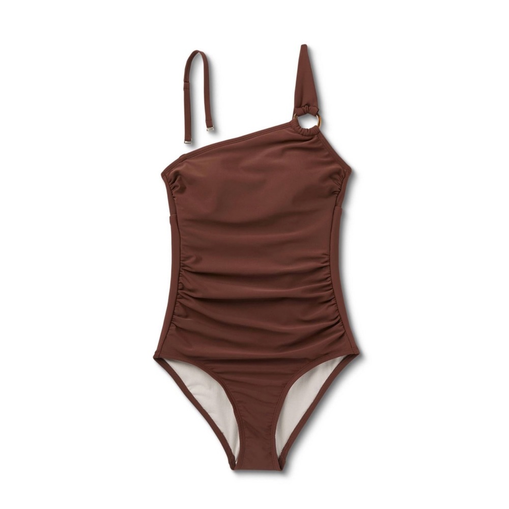 Brown one shoulder target bathing suit
